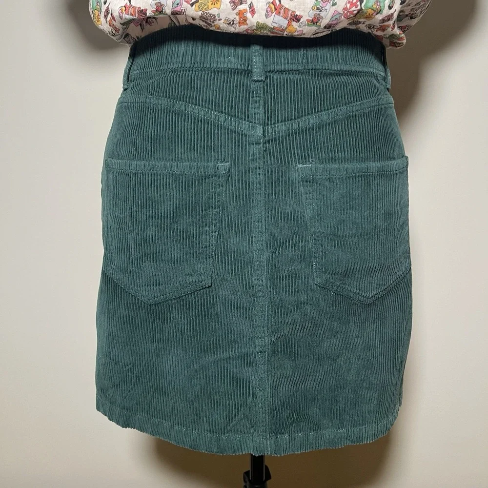 Hollister Preppy Mini‎ Skirt L Academia Ultra High-Rise Green Corduroy Button Up